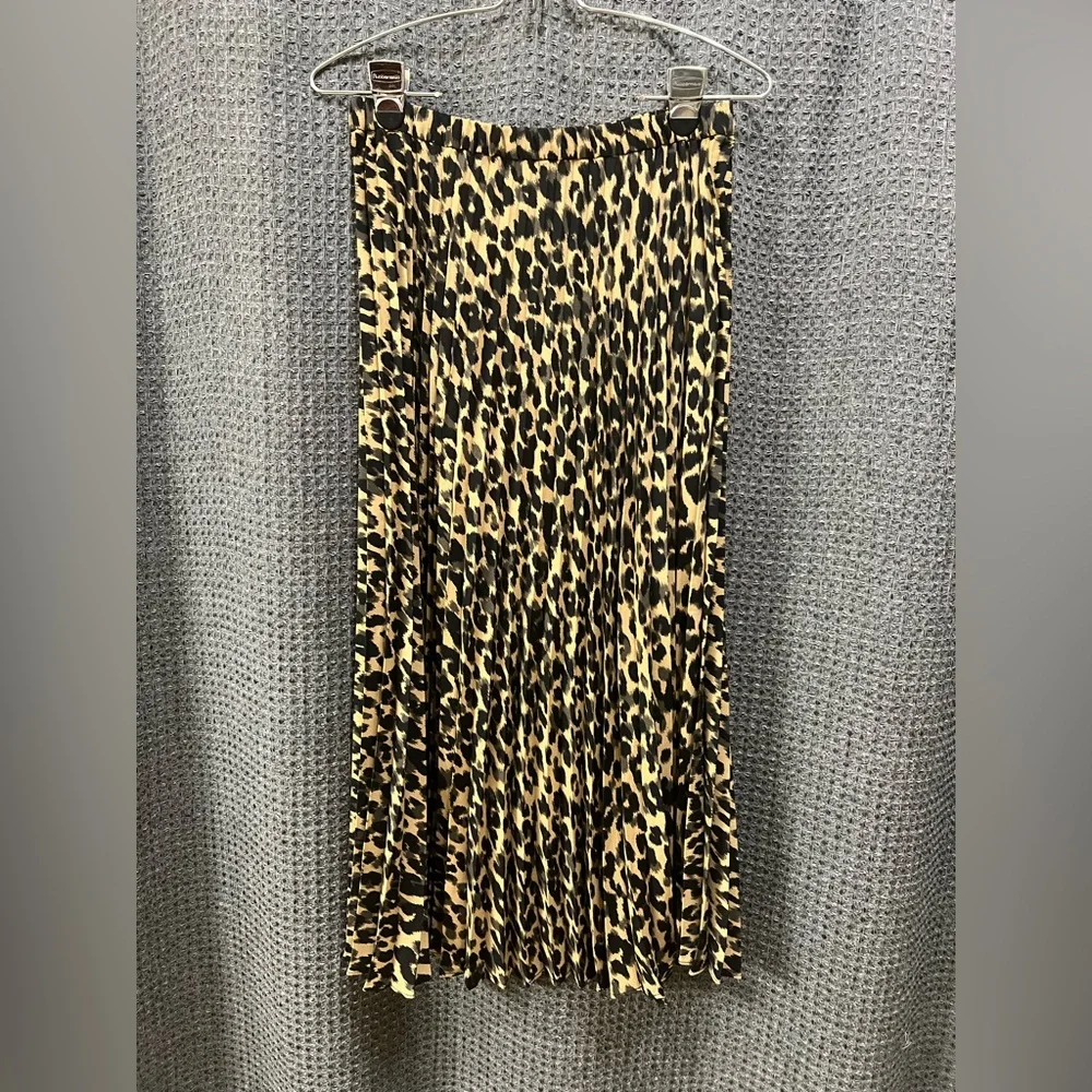 HALOGEN Animal Print Pleated Elastic Waist Midi Skirt Size Small Cheetah